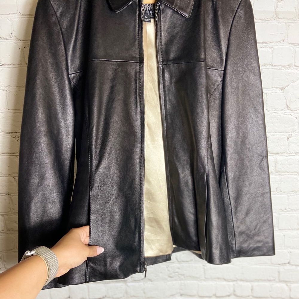 Convertible Collar Leather Jacket- Medium - image 4